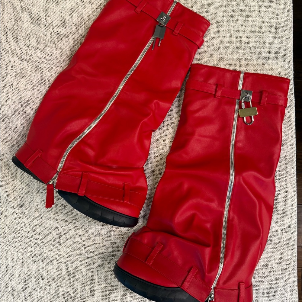 Red Leather Zippered Boots